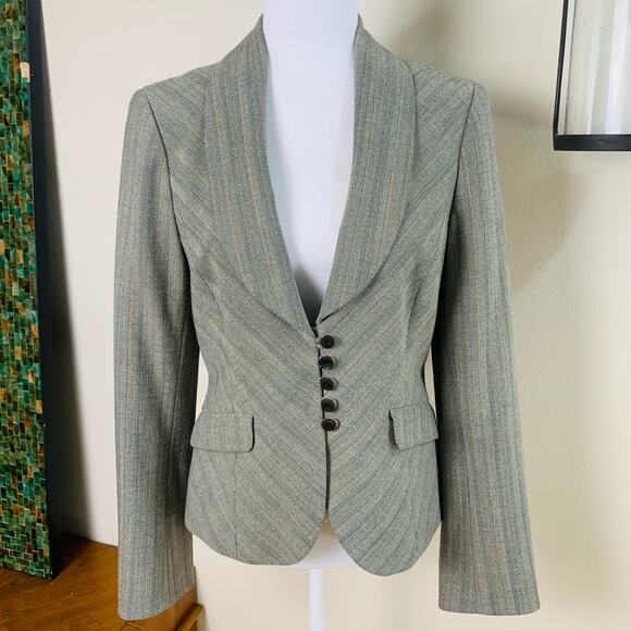 Classiques Entier Size 6 Blazer Jacket Gray Rust Pumpkin Stripe Career Office - Picture 3 of 16